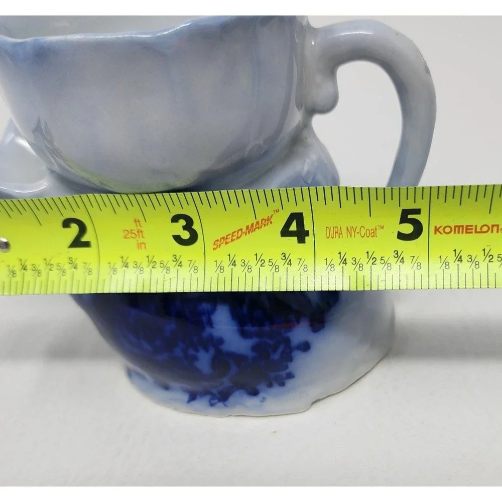 Antique Ceramic Scuttle Shaving Mug Blue Floral Victorian Male Vanity Decor 4